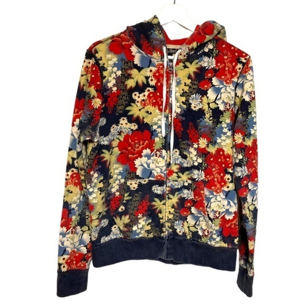 Y2K lucky brand L AOP asian floral print zip up hoodie sweatshirt vintage boho